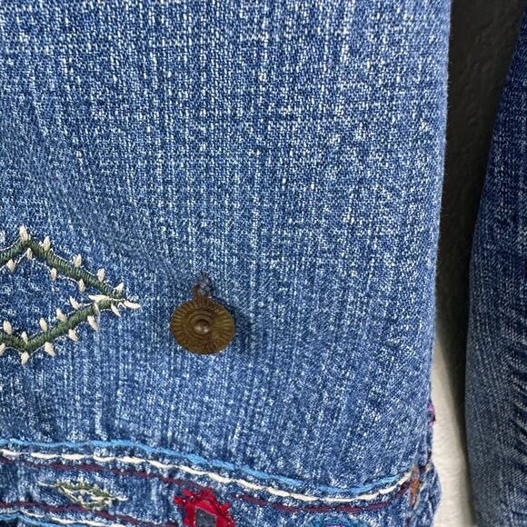 Boho Core Embroidered Denim Jacket Medium Indie Y2K Hippie Style - Picture 7 of 9